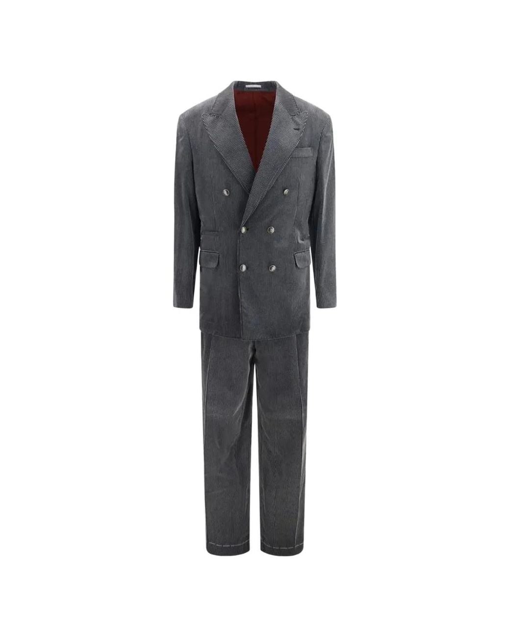 Brunello Cucinelli Gray Frosted Cotton Corduroy One-And-A-Half Breasted Tailor Blazer With Metal Buttons for men