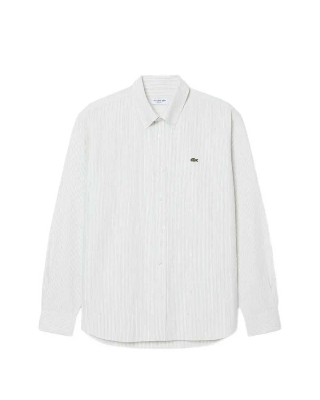 Lacoste White Regular Fit Striped Oxford Shirt for men