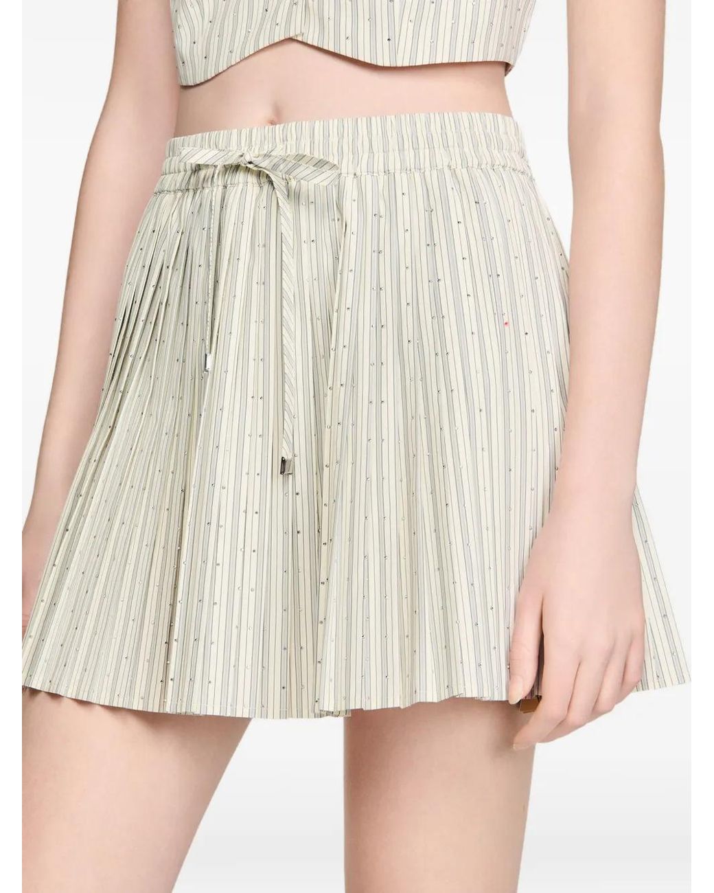 Sandro White Mini Striped Rhinestone A-Line Skirt