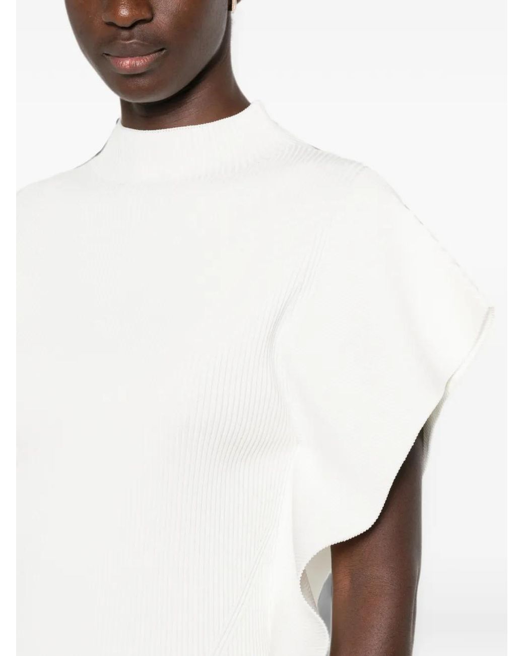 CFCL White Portrait Ruffled-Sleeve Ribbed Top