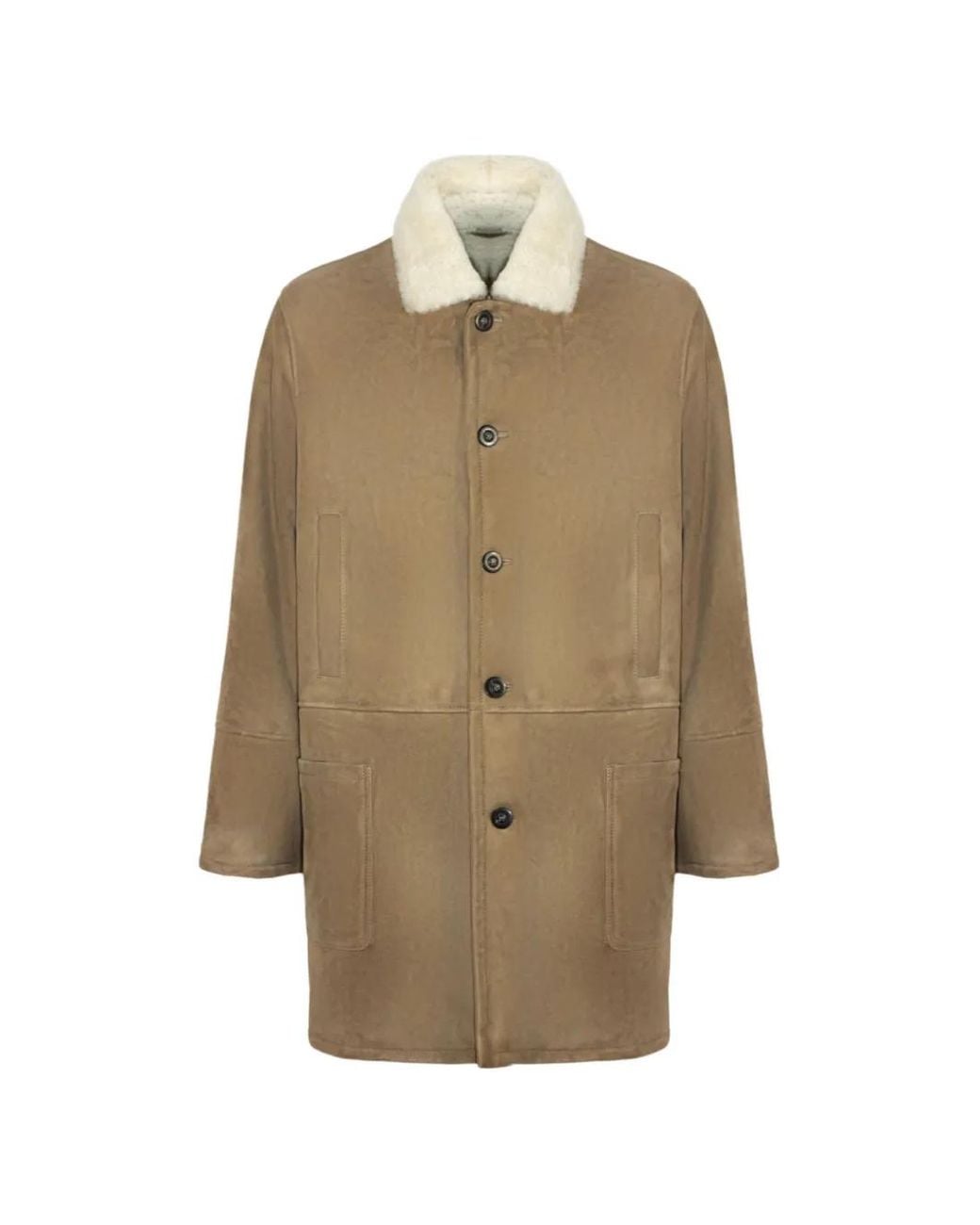 Volfagli Natural Davin Fur-Collar Suede Coat for men