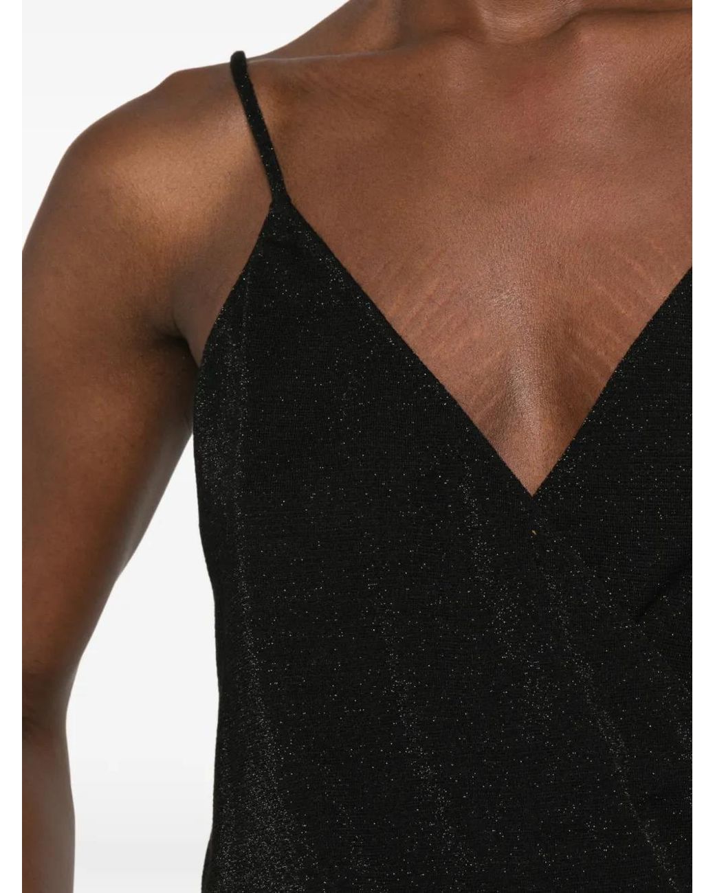 Momoní Black Glitter-Effect Wrap-Style Bodysuit