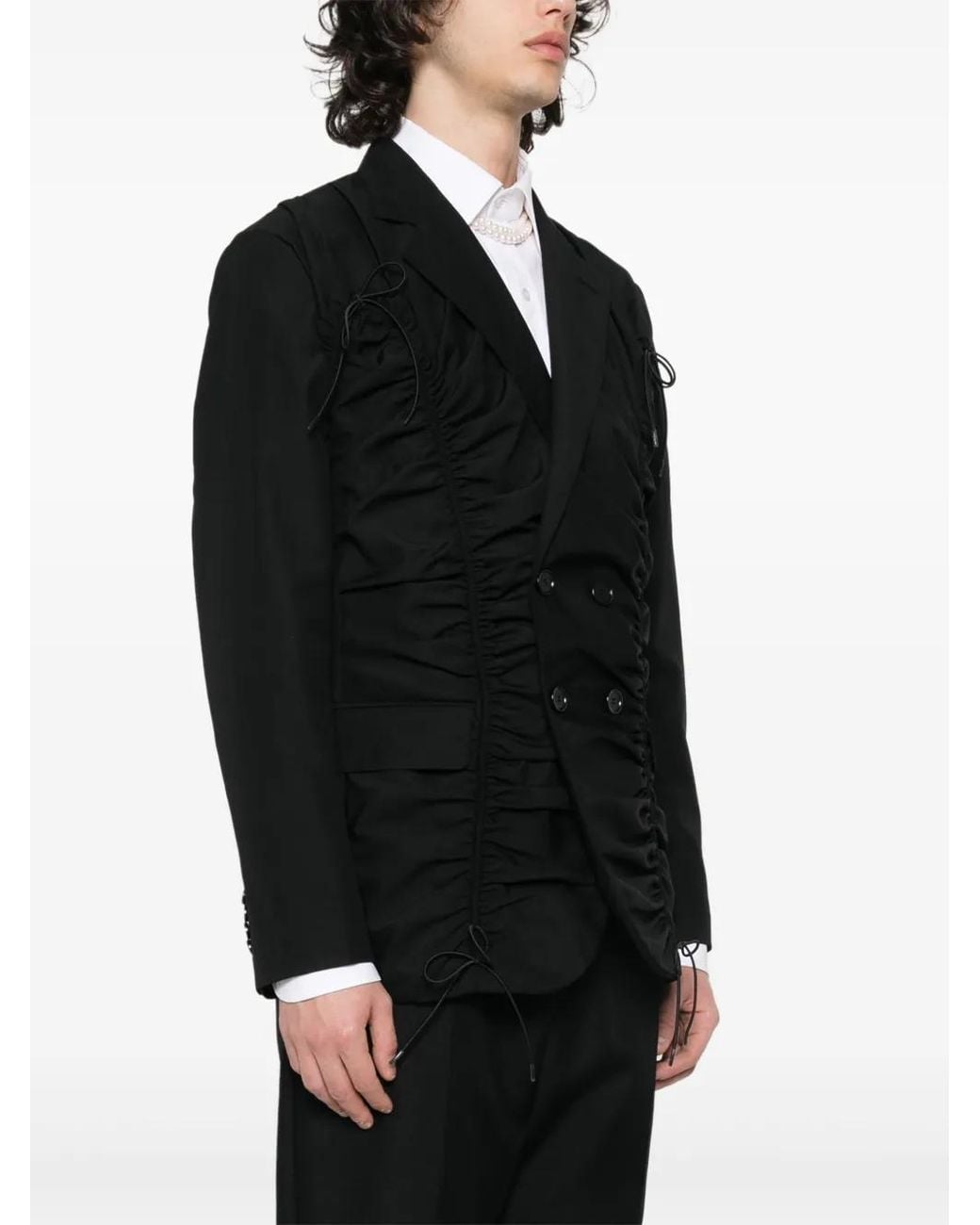 Simone Rocha Black Ruched Double-Breasted Blazer for men