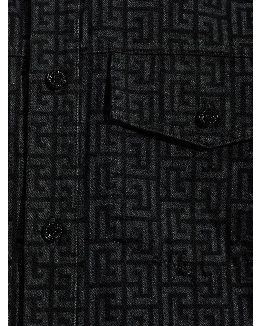 Balmain Black Chemise En Jean À Motif Monogrammé for men