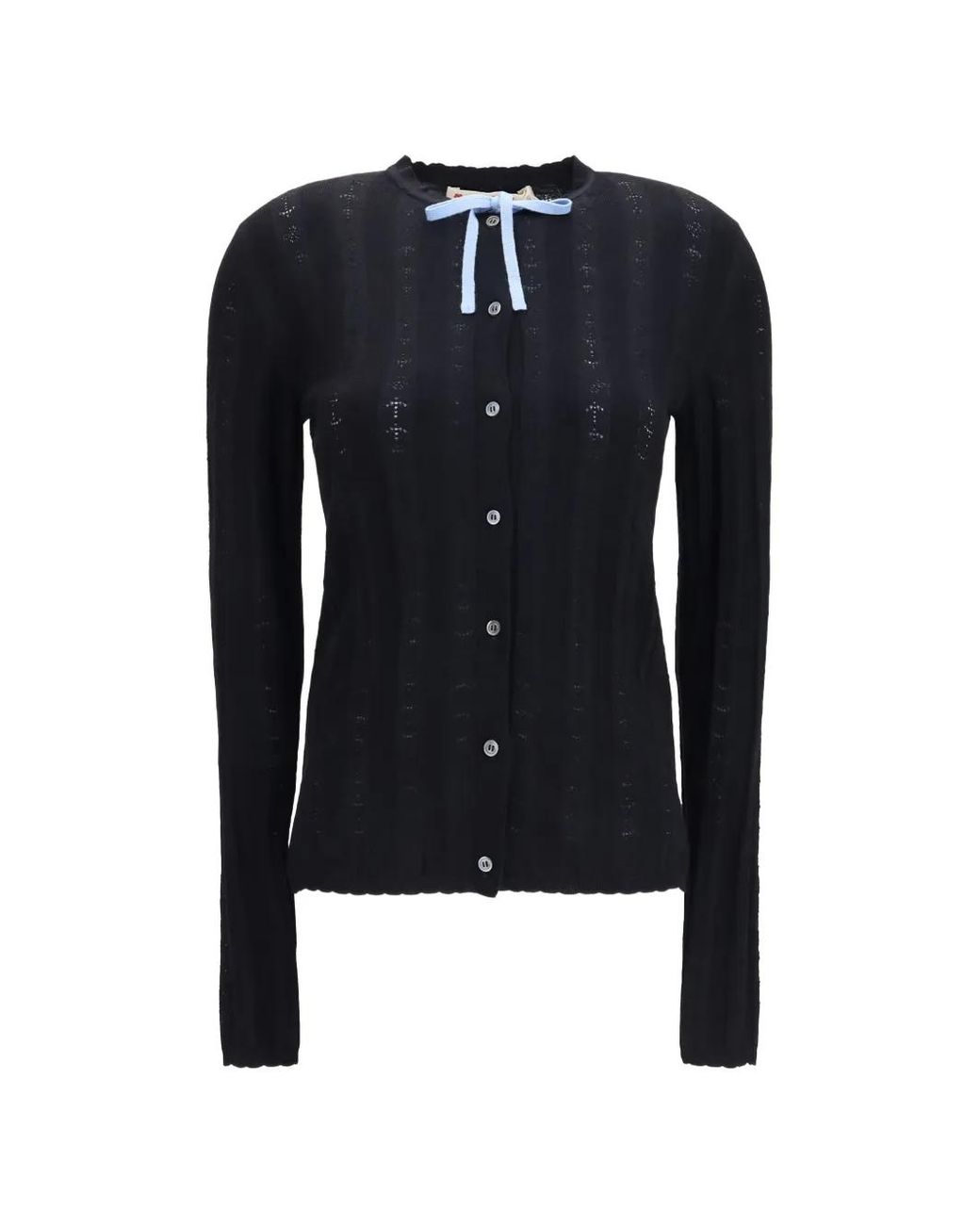 Marni Blue Textured Knit Cardigan With Bow Detail