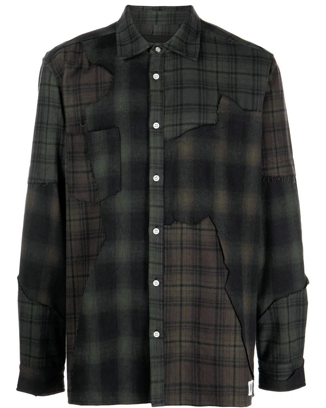 Mostly Heard Rarely Seen Black Plaid-Check Patchwork Shirt for men