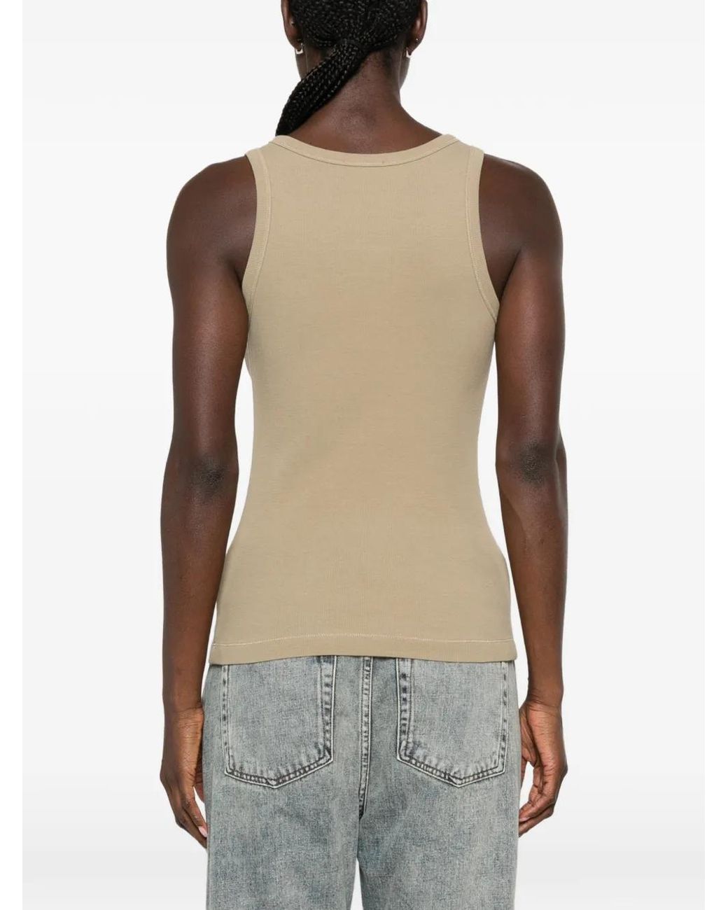 DIESEL Natural Slim Ribbed Tank Top With Metallic Oval D