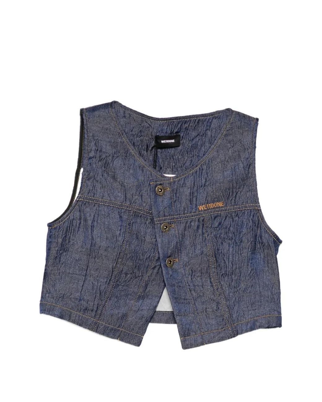 we11done Blue Crinkled-Finish Denim Top