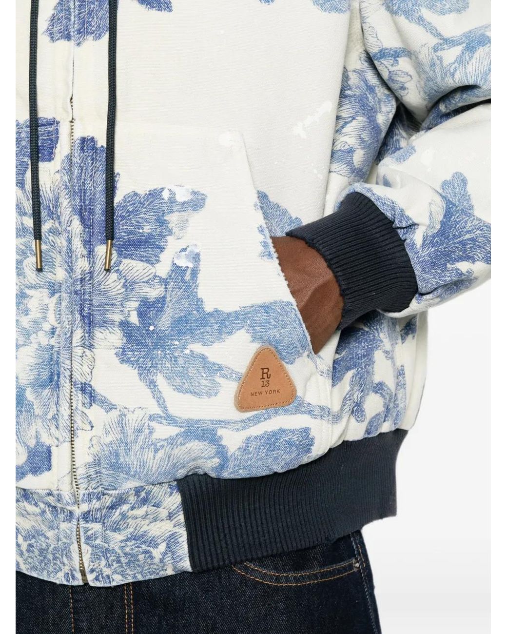 R13 Blue Floral-Print Hooded Jacket for men