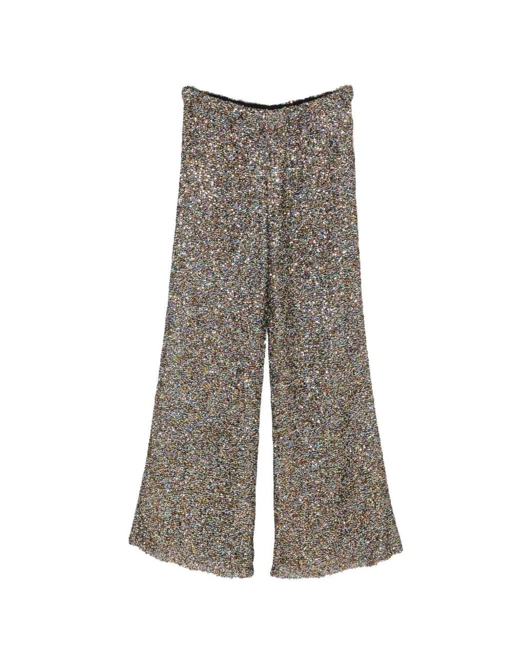Alberta Ferretti Gray Sequin-Embellished Palazzo Pants
