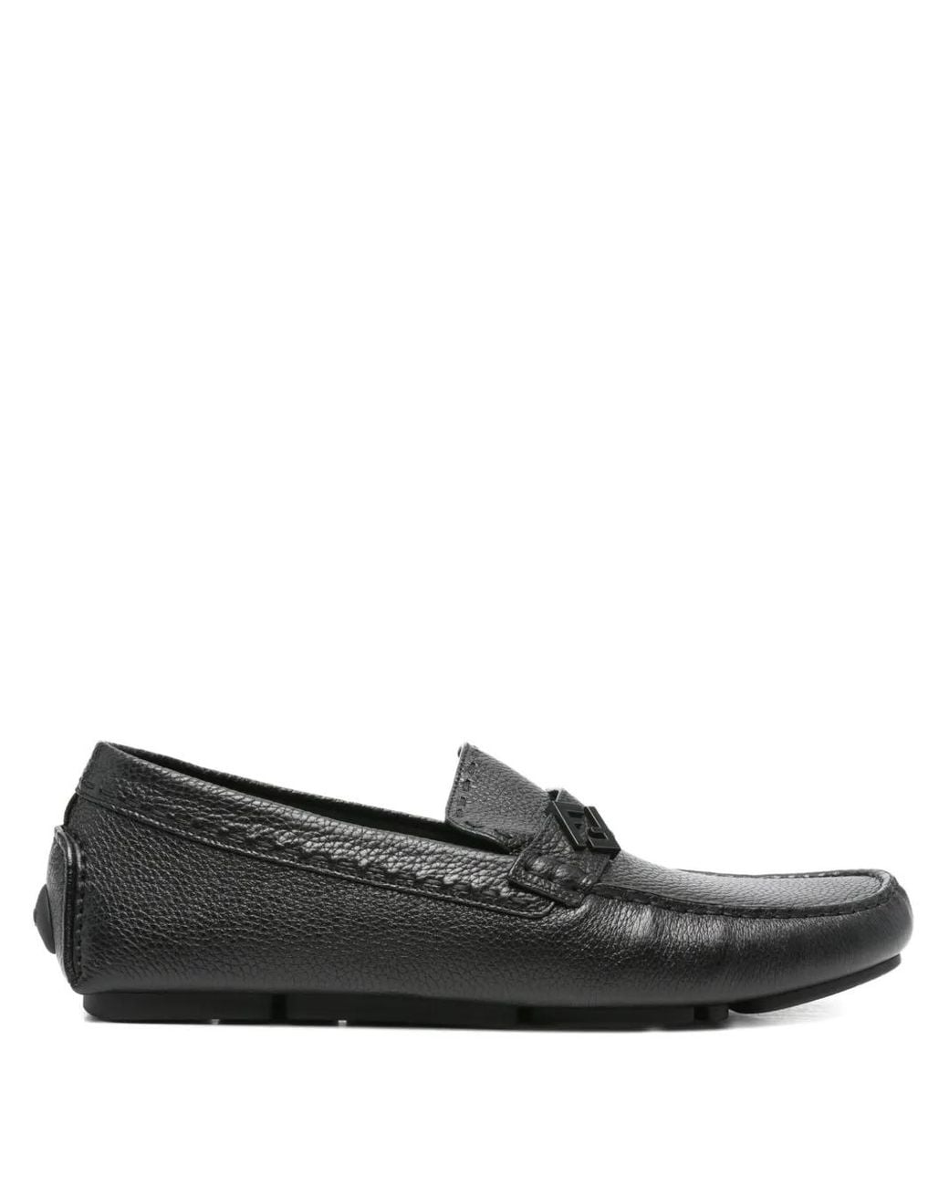 Fendi Black Ff Metal Driving Loafers for men