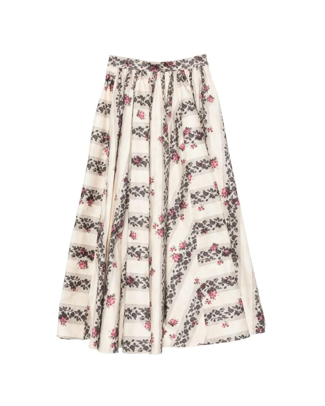 Antonio Marras White Floral-Print Striped Maxi Skirt