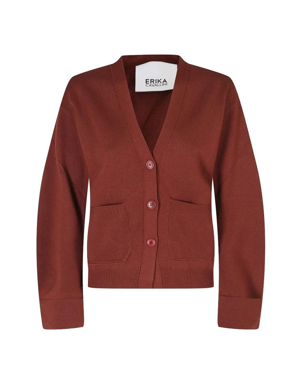 Erika Cavallini Semi Couture Red Pietro Cannella Fine-Knit V-Neck Cardigan