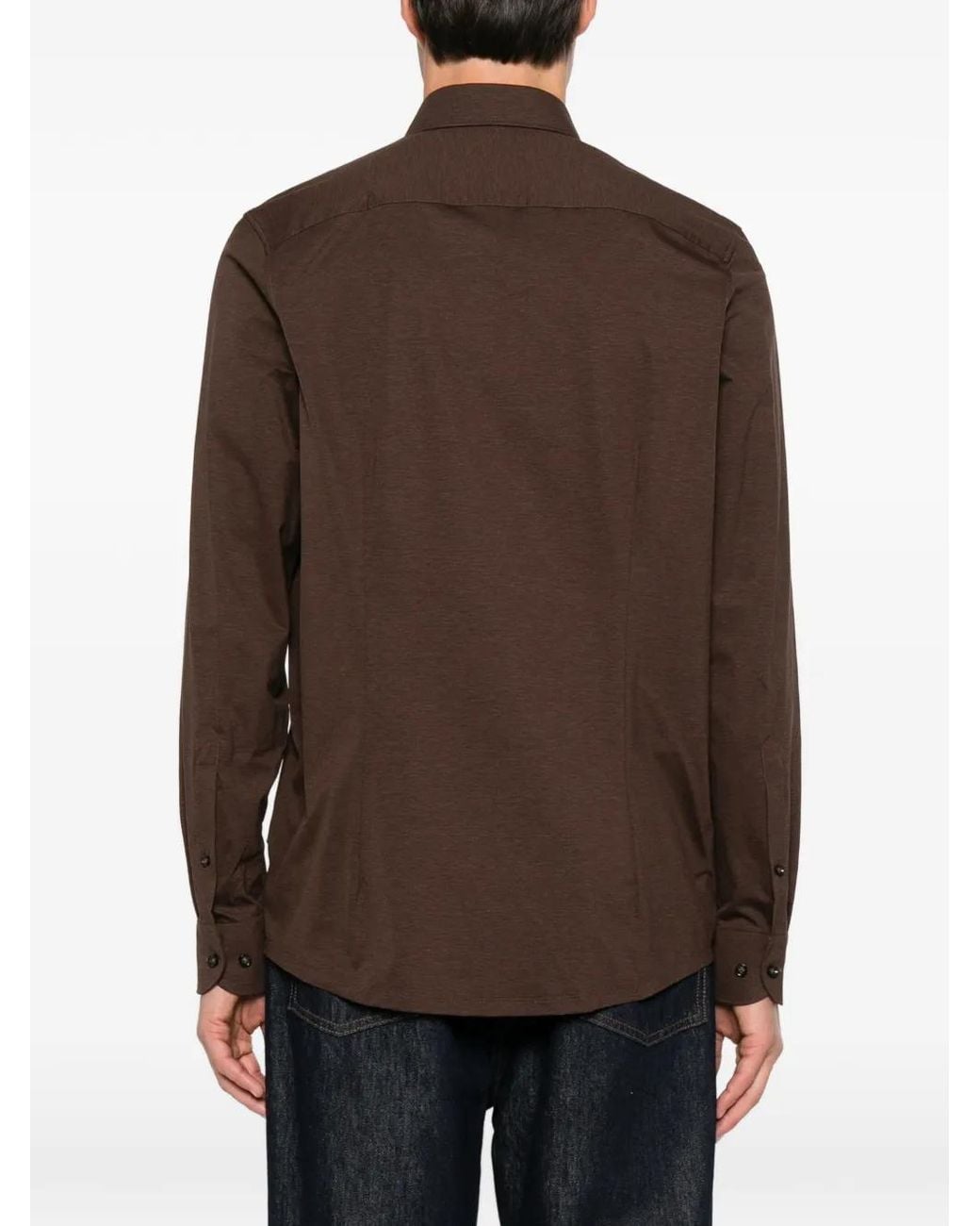 Olymp Brown Long-Sleeve Button-Down Shirt for men