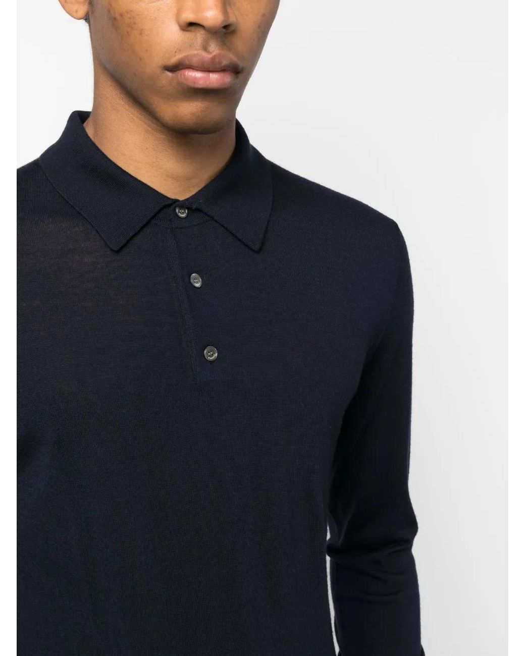 Fursac Blue Long-Sleeved Wool Polo Shirt for men