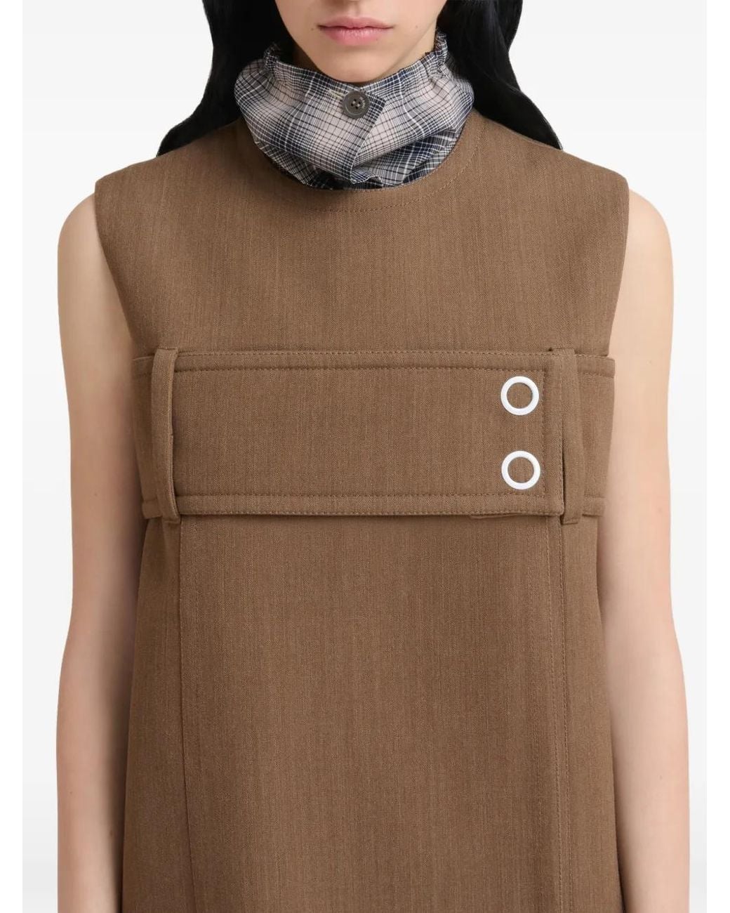 Marni Brown Wool Dress With Belted Bust