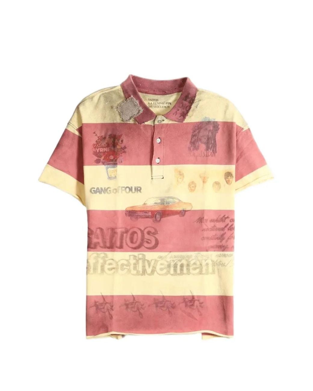 SAITOS Pink Graphic-Print Striped Polo Shirt