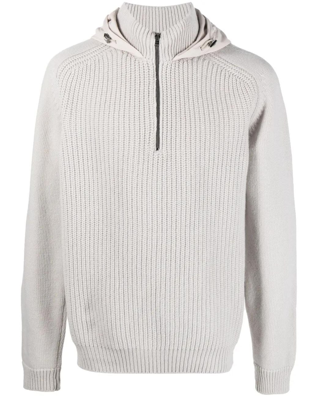 Herno White Long-Sleeve Hooded Wool Jumper for men