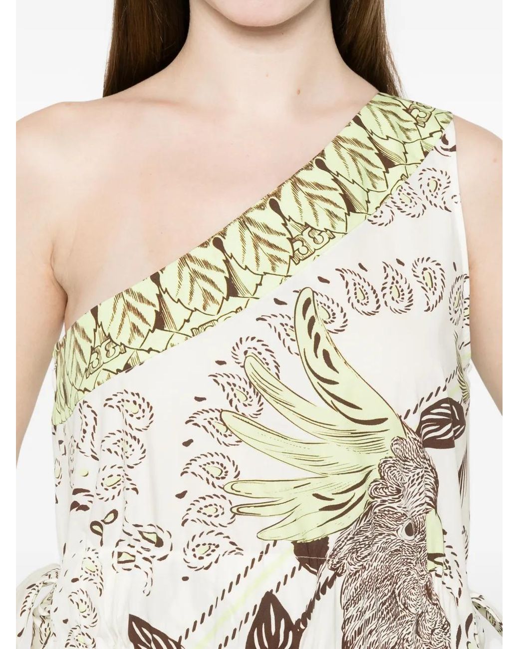 Tory Burch White Bird-Print Midi Dress