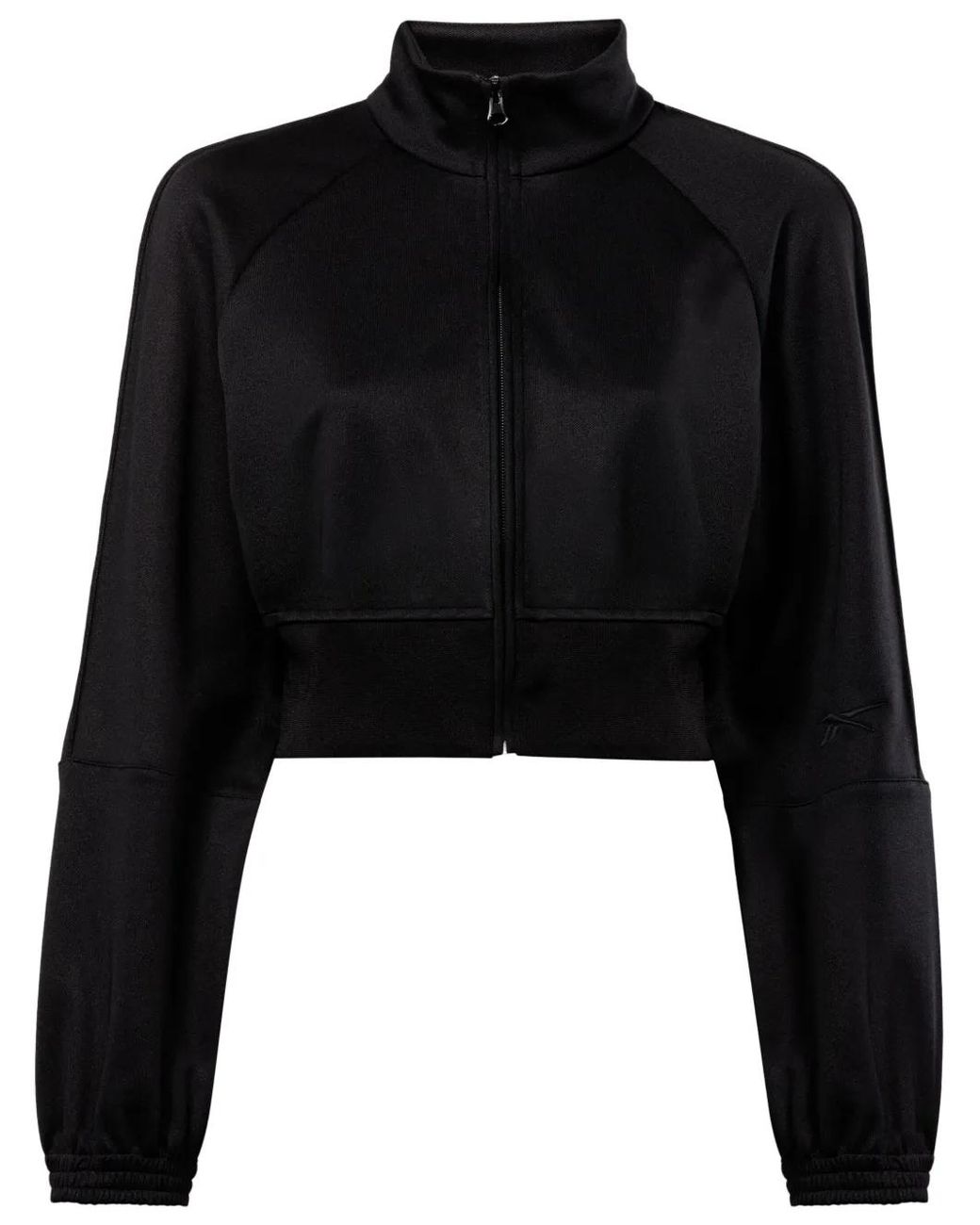 Reebok Black Logo-Embroidered Cropped Track Jacket