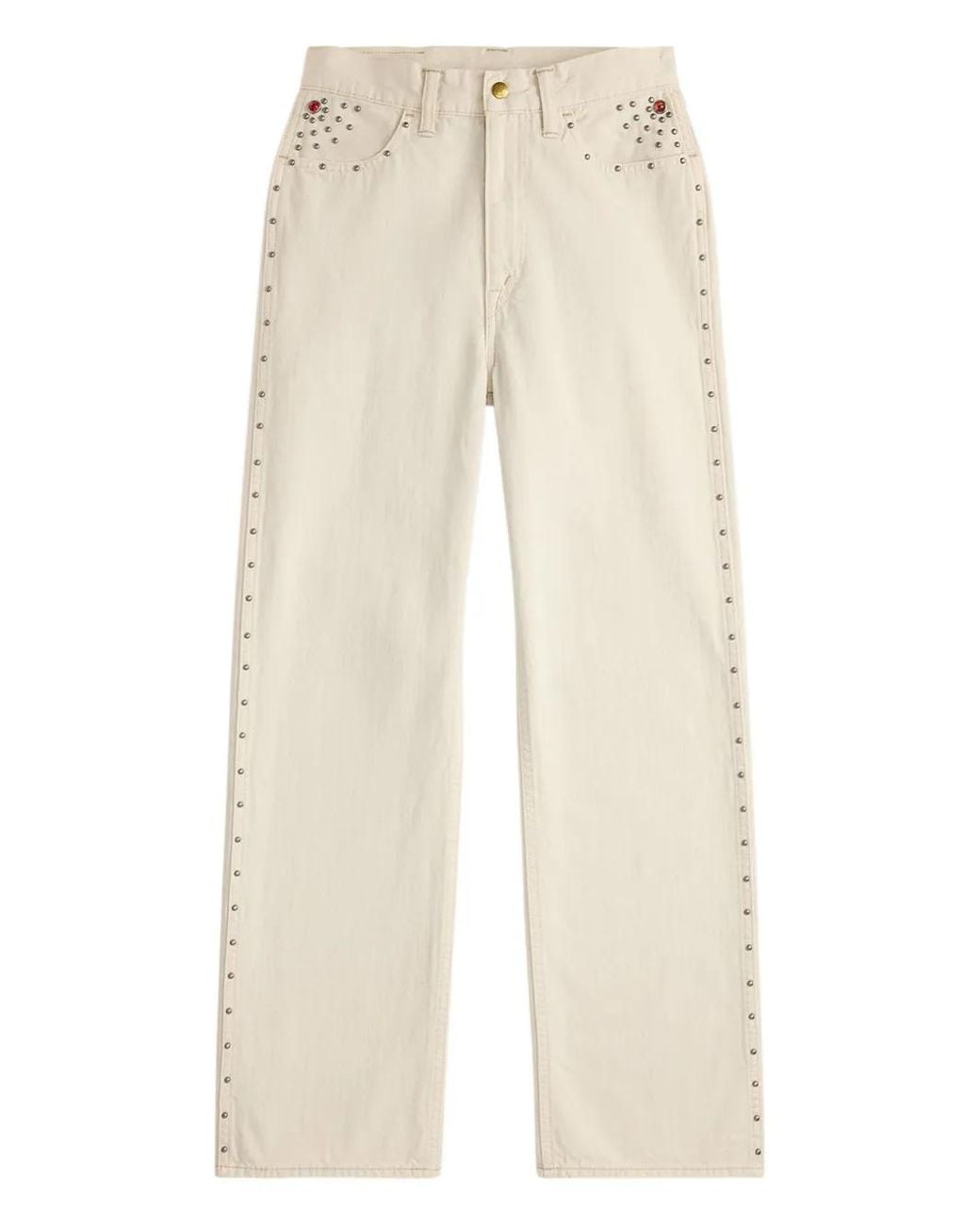 RRL Natural Studded Straight-Leg Jeans