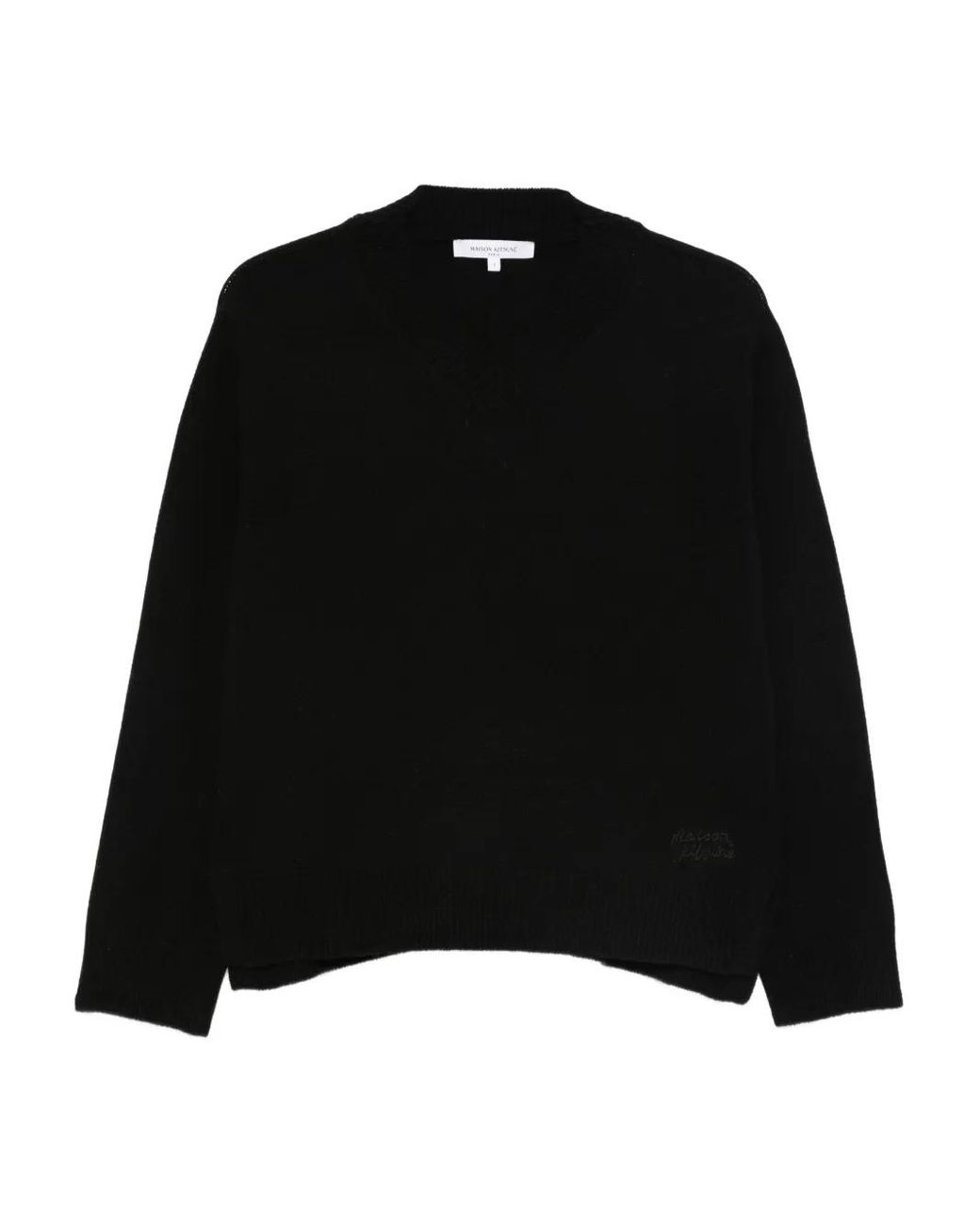 Maison Kitsuné Black V-Neck Wool Sweater