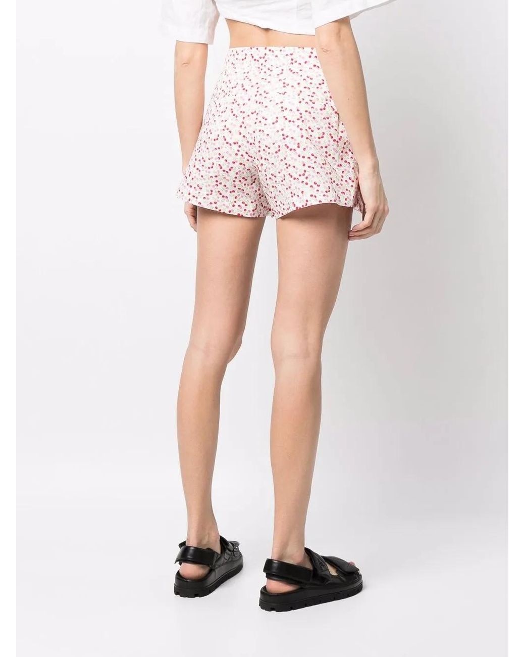 MSGM Pink Cherry-Print Ruffled Mini Shorts