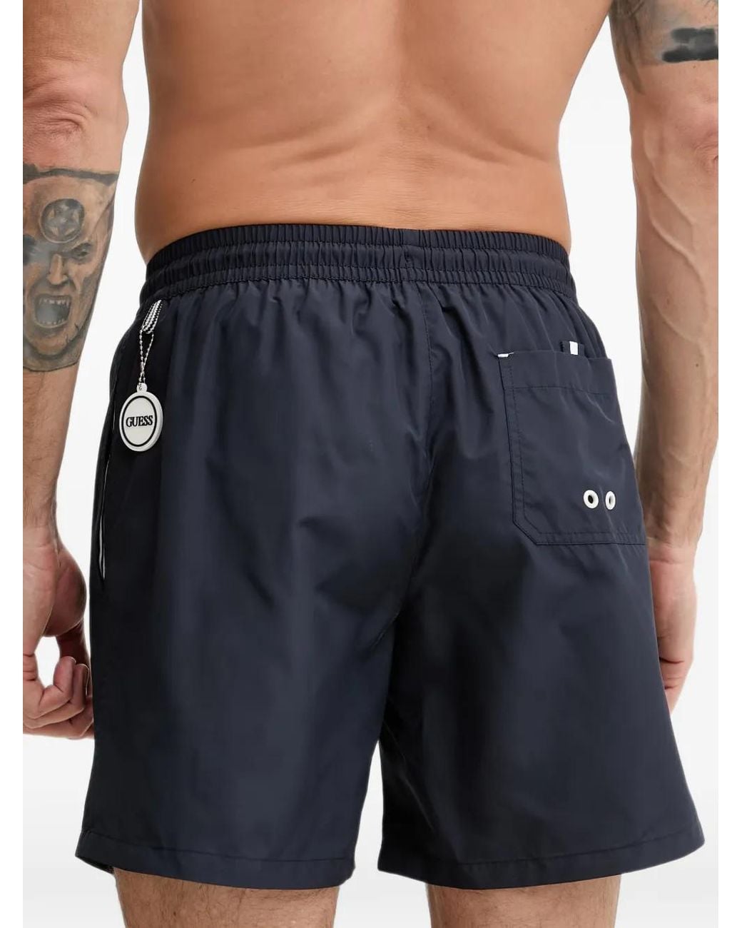 Guess Blue Logo-Patch Drawstring Swim Shorts for men