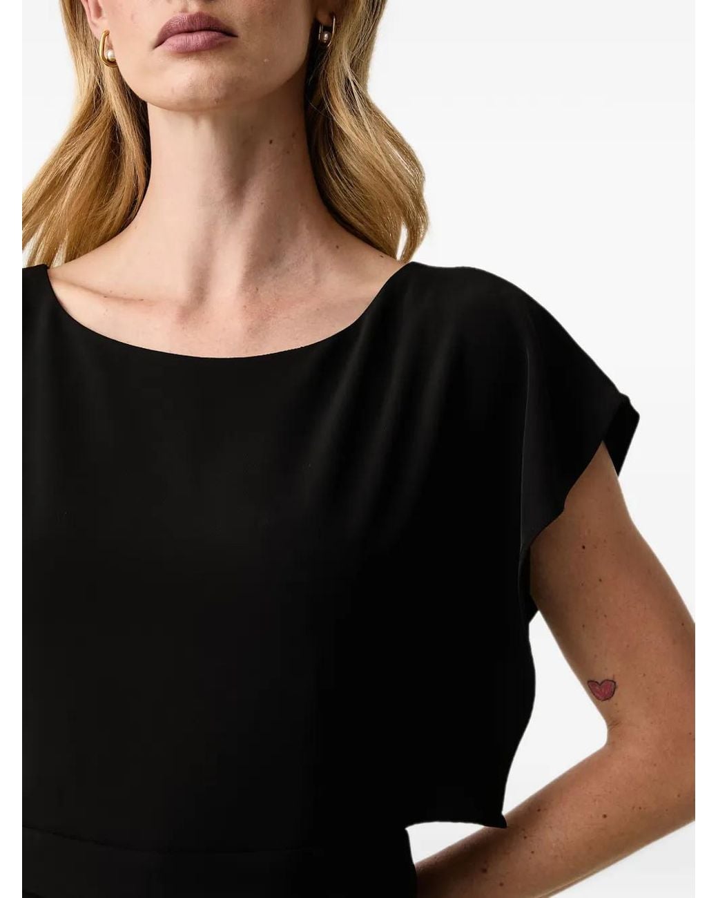 Fracomina Black Button-Embellished Cap-Sleeve Mini Dress