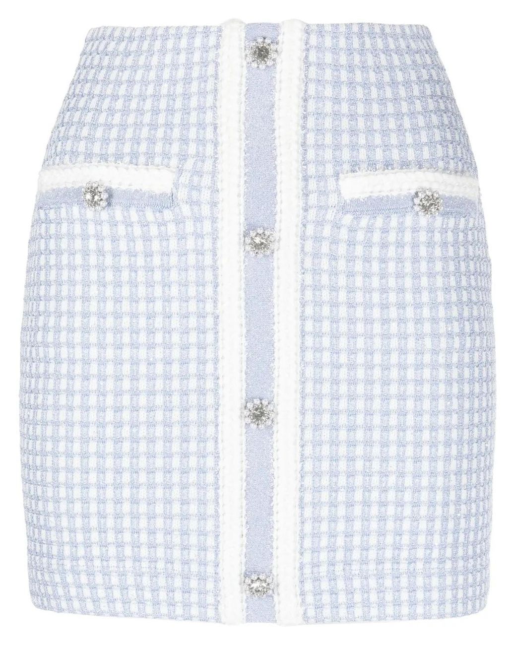 Self-Portrait White Checked Metallic Mini Skirt
