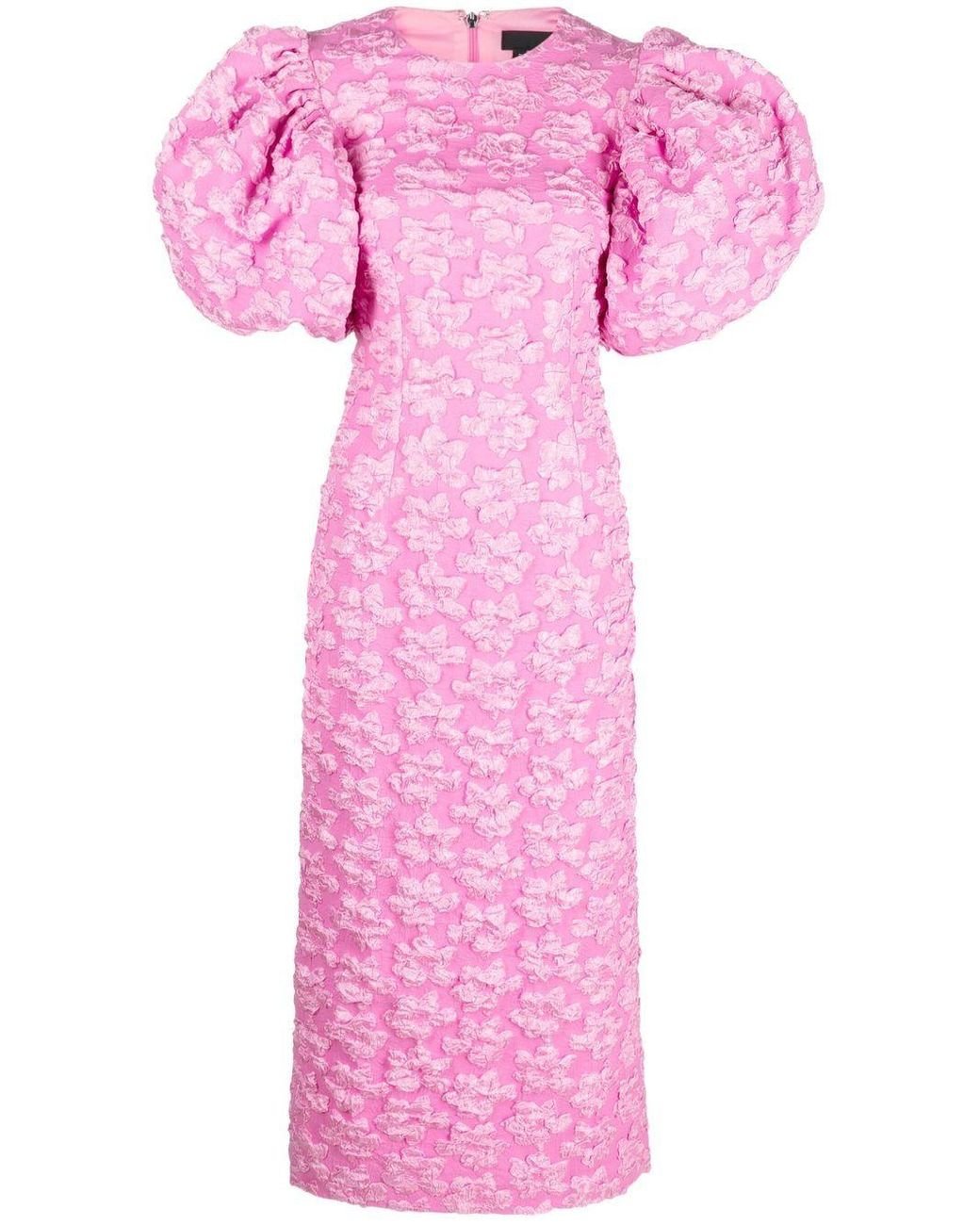 ROTATE BIRGER CHRISTENSEN Floral-Jacquard Puff-Sleeve Midi