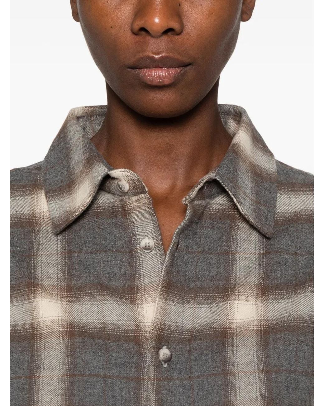 Woc Gotha Check-Pattern Long-Sleeve Shirt in Gray | Lyst