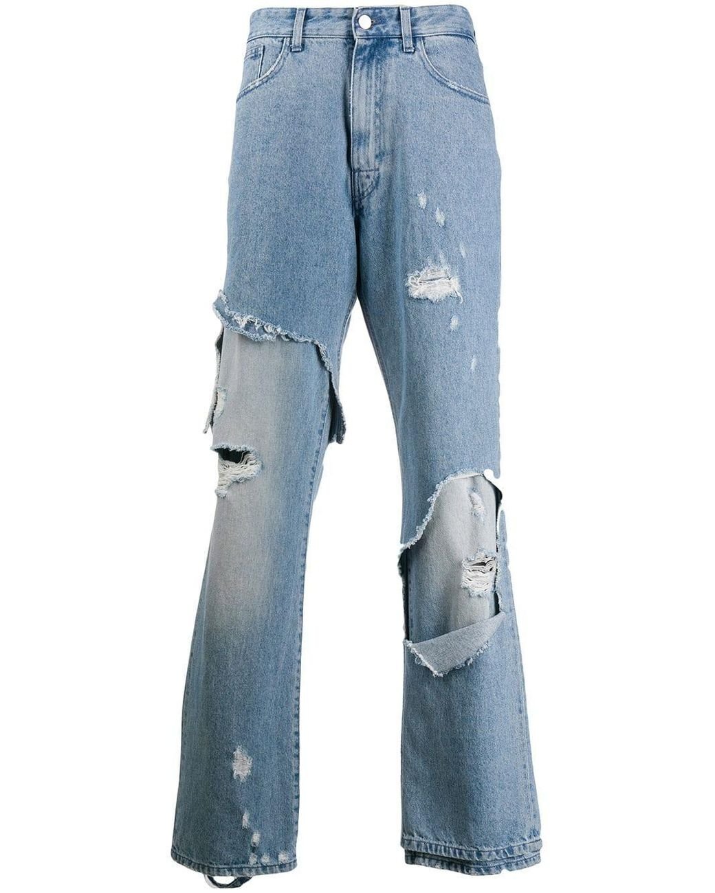 Raf Simons Distressed Loose Fit Denim Jeans in Blue for Men