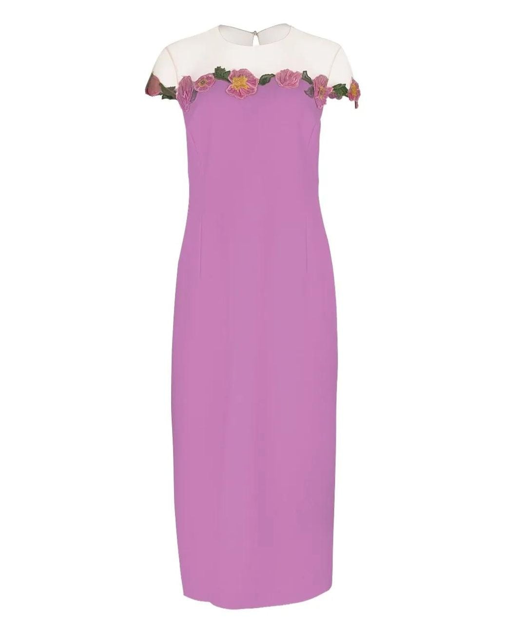 Oscar de la Renta Purple Floral-Embellished Sheath Midi Dress