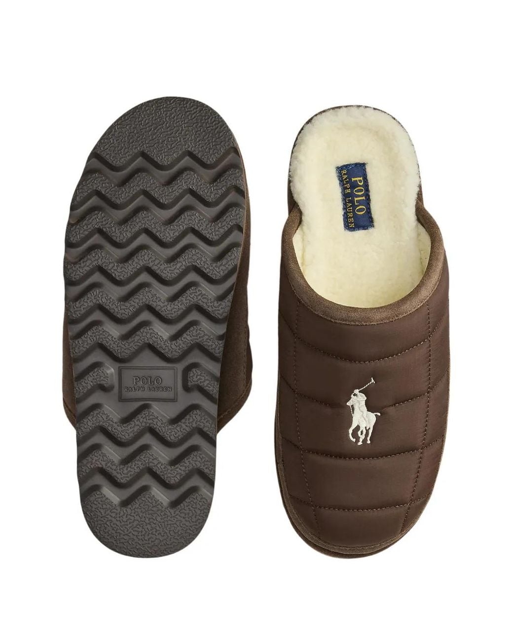 Polo Ralph Lauren Brown Quilted Shearling-Lined Slippers for men