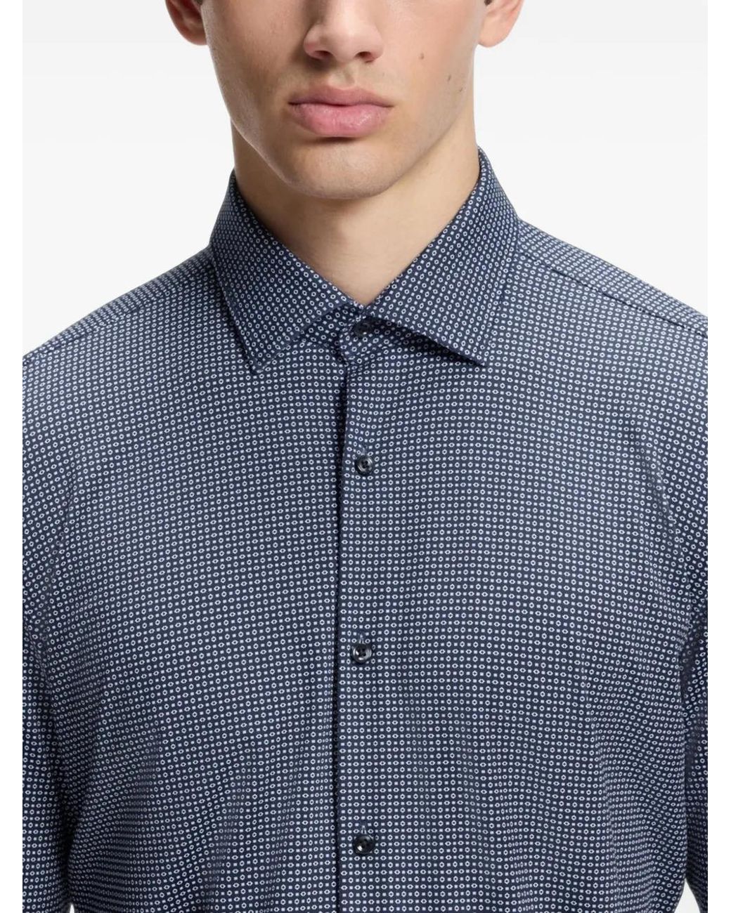 HUGO Blue Printed Slim-Fit Shirt for men
