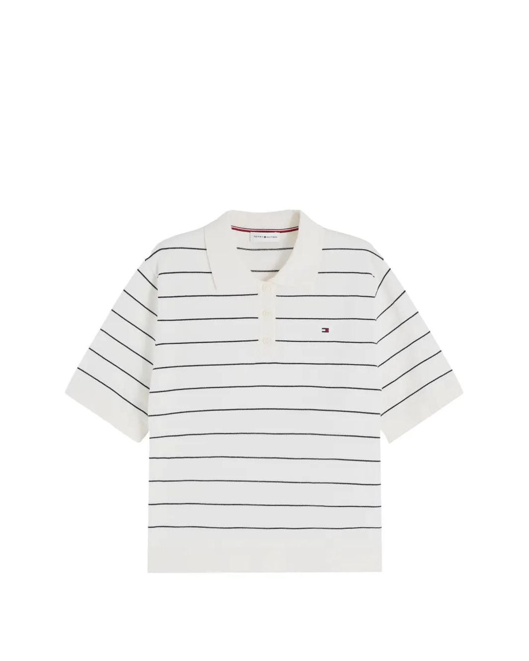 Tommy Hilfiger White Striped Short-Sleeve Polo Top