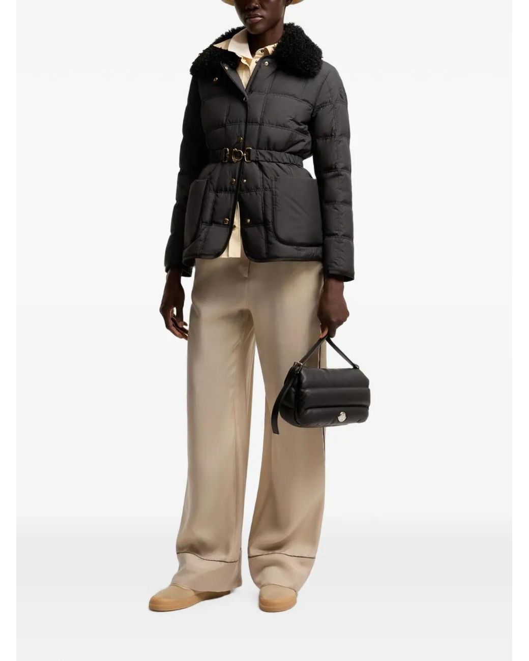 Moncler Black Cygnes Belted Short Down Jacket