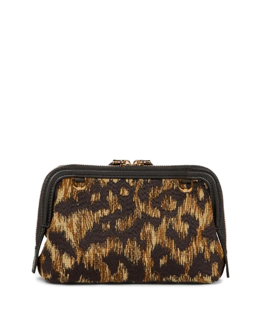 Etro Brown Raffia Doc Pouch With Animal Embroidery