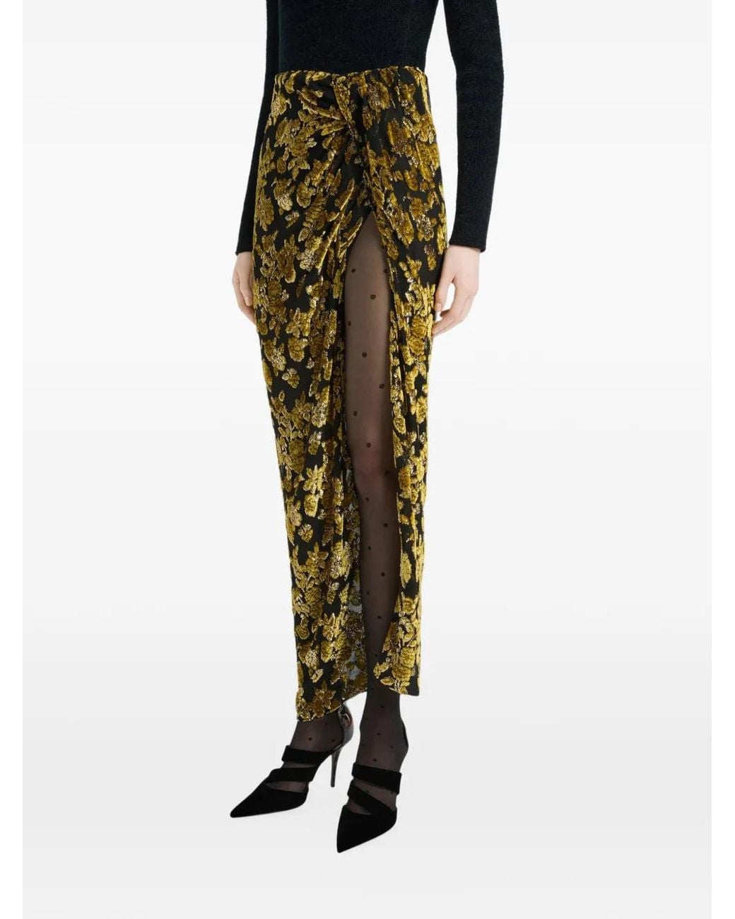Balmain Green Long Velvet Jacquard Skirt