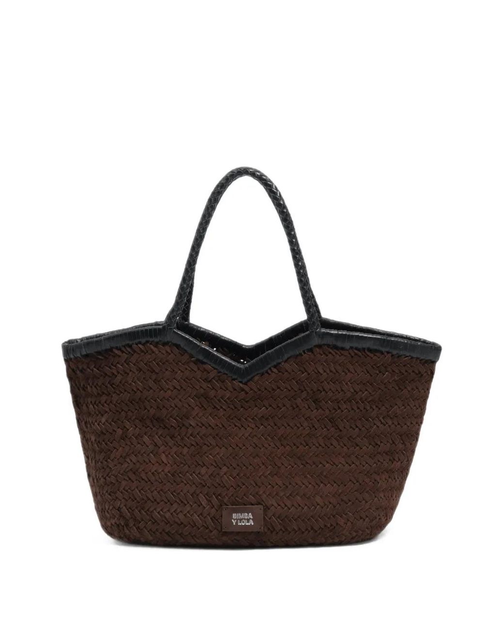 Bimba Y Lola Brown Grand Sac À Main En Cuir À Design Tressé Couleur Chocolat