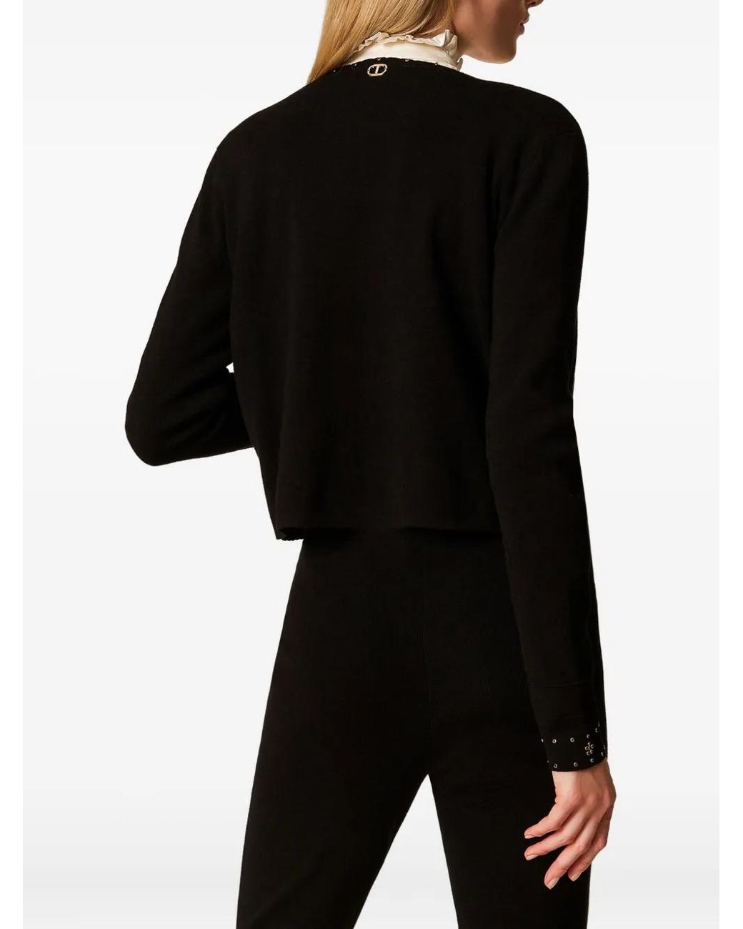 Twinset Black Eyelet-Embellished Fitted Jacket