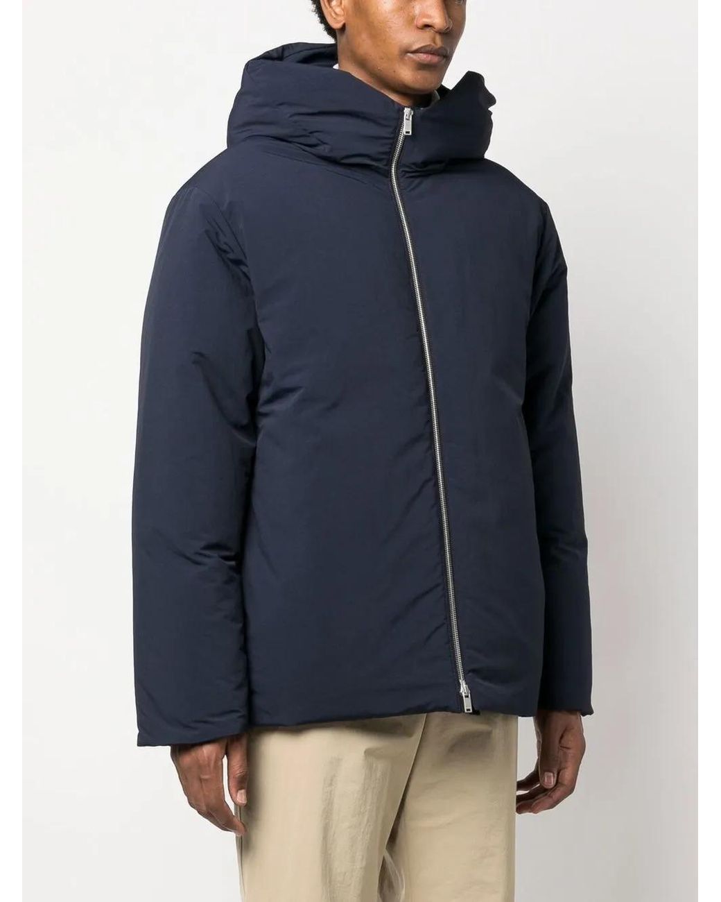 Jil Sander Blue Hooded Padded Jacket for men