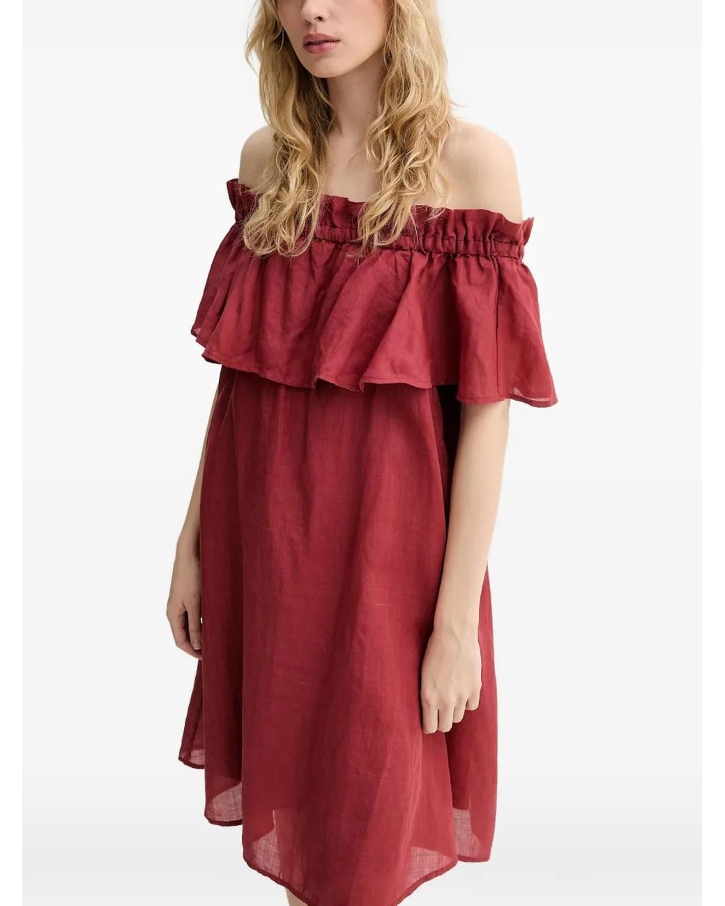 Marc O' Polo Red Off-Shoulder Ruffled Mini Dress