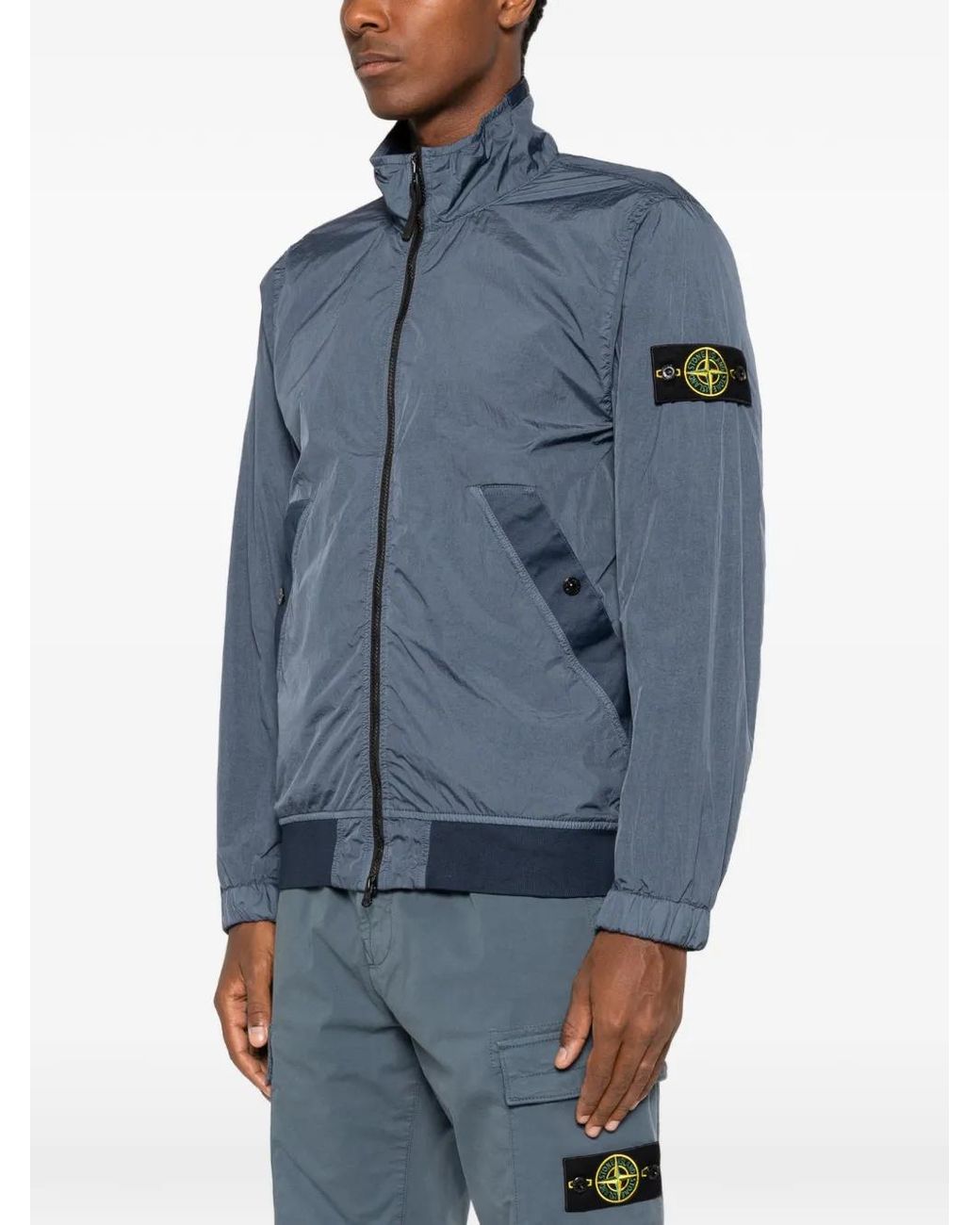 Stone Island Blue Logo-Patch Zip-Up Jacket for men
