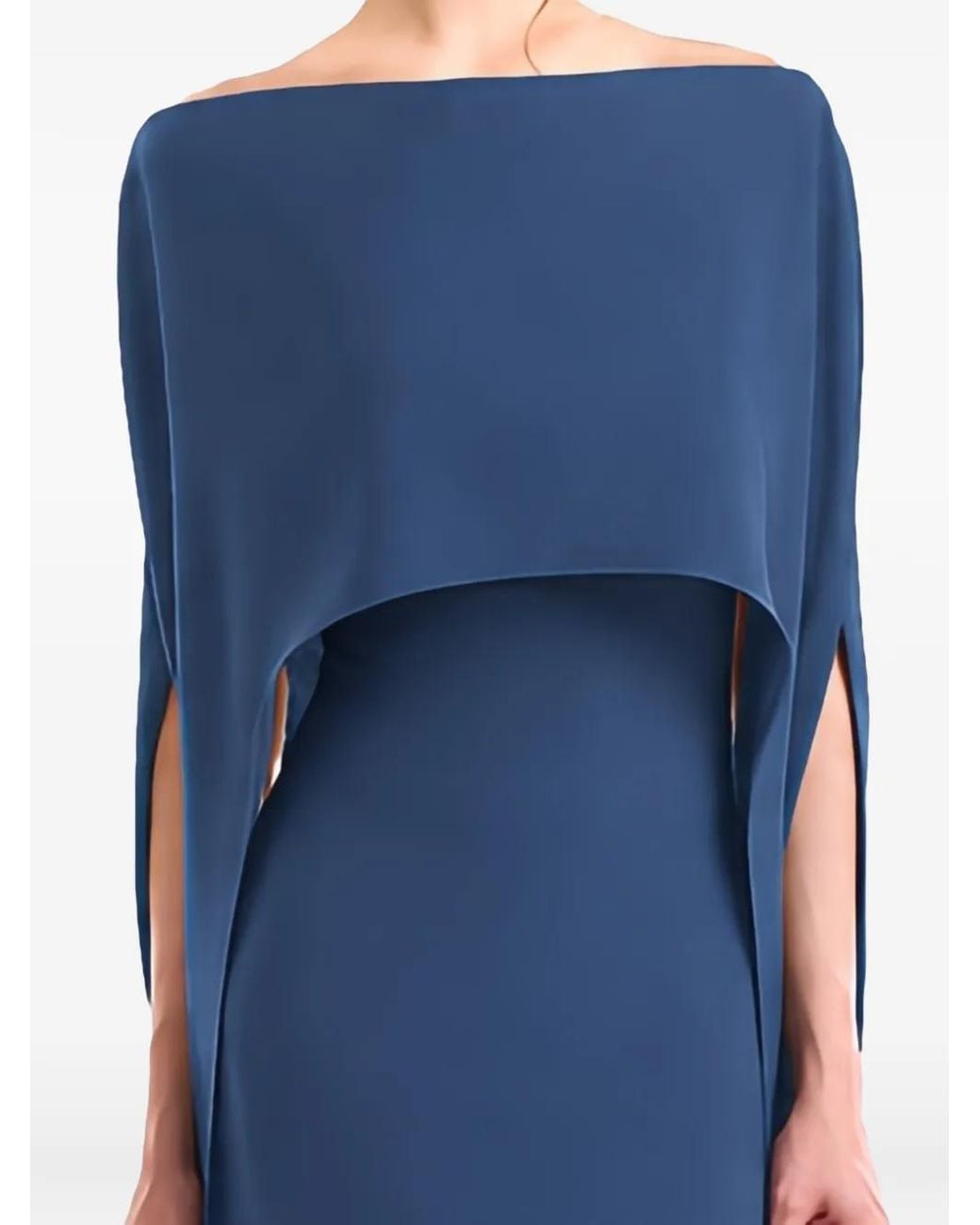 Gemy Maalouf Blue Cape-Overlay Dress