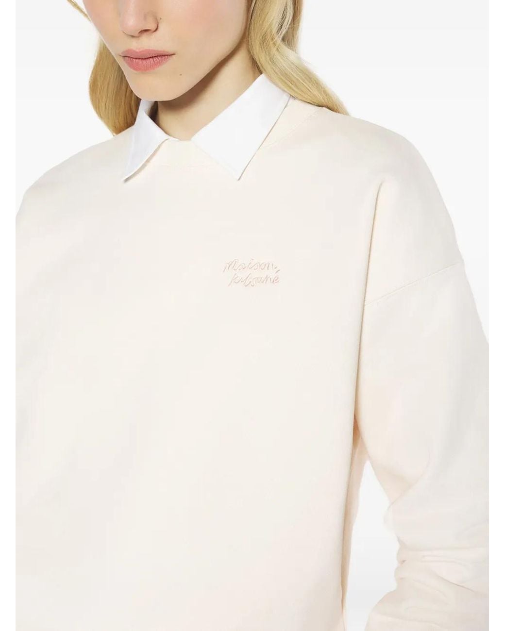 Maison Kitsuné White Embroidered-Cotton Sweatshirt