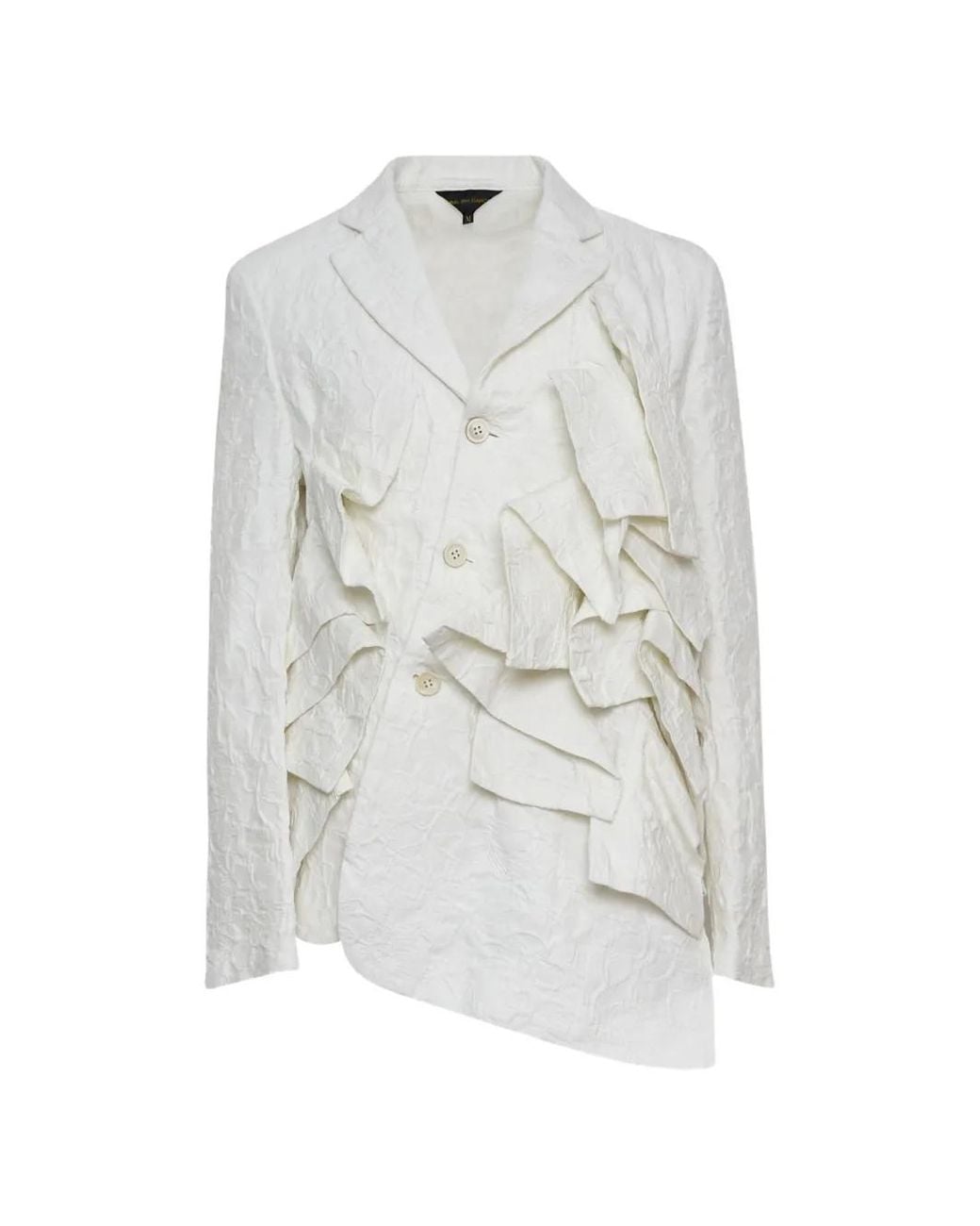 Comme des Garçons White Ruffled Brocade-Texture Blazer