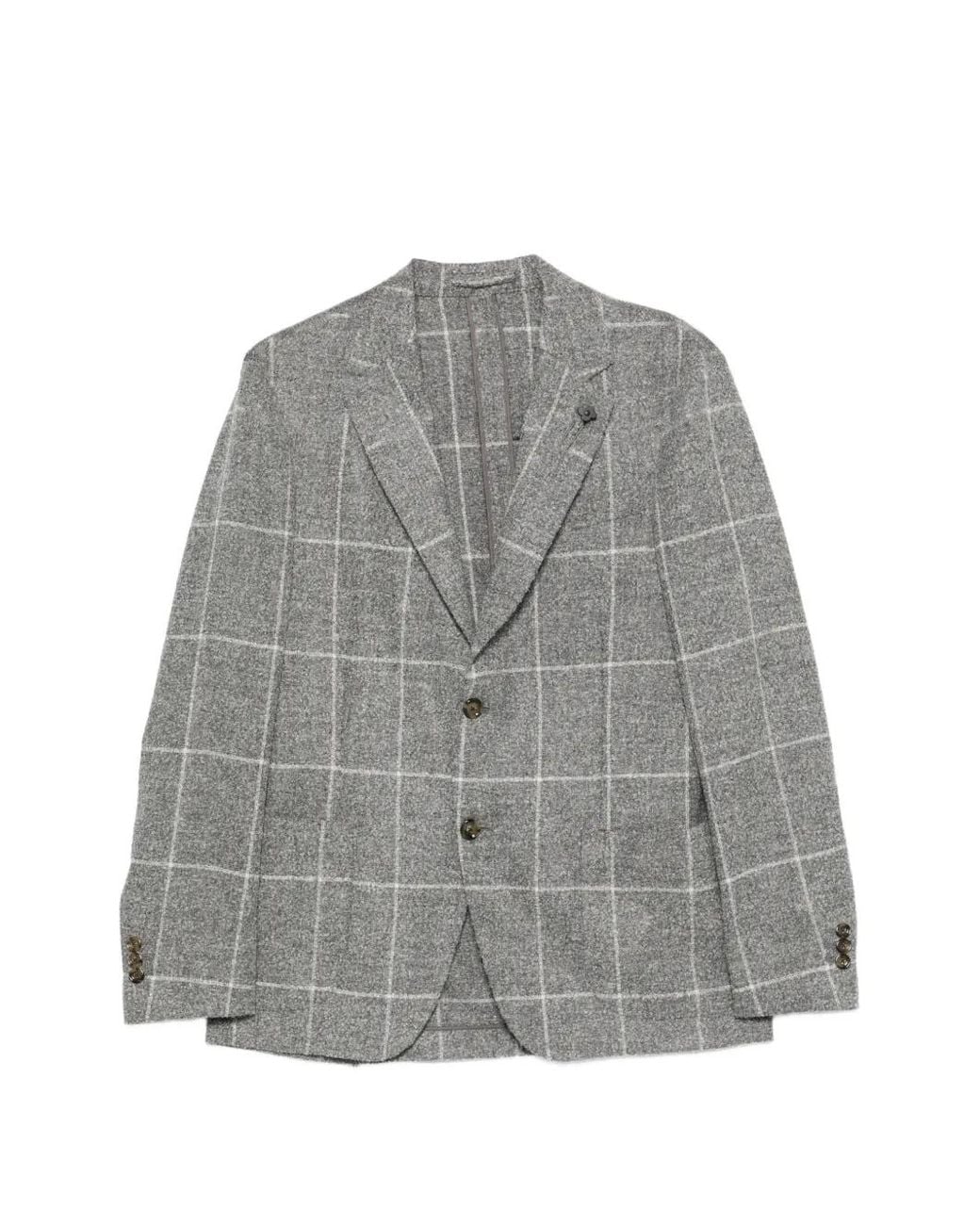 Lardini Gray Check-Pattern Notched-Lapel Jacket for men