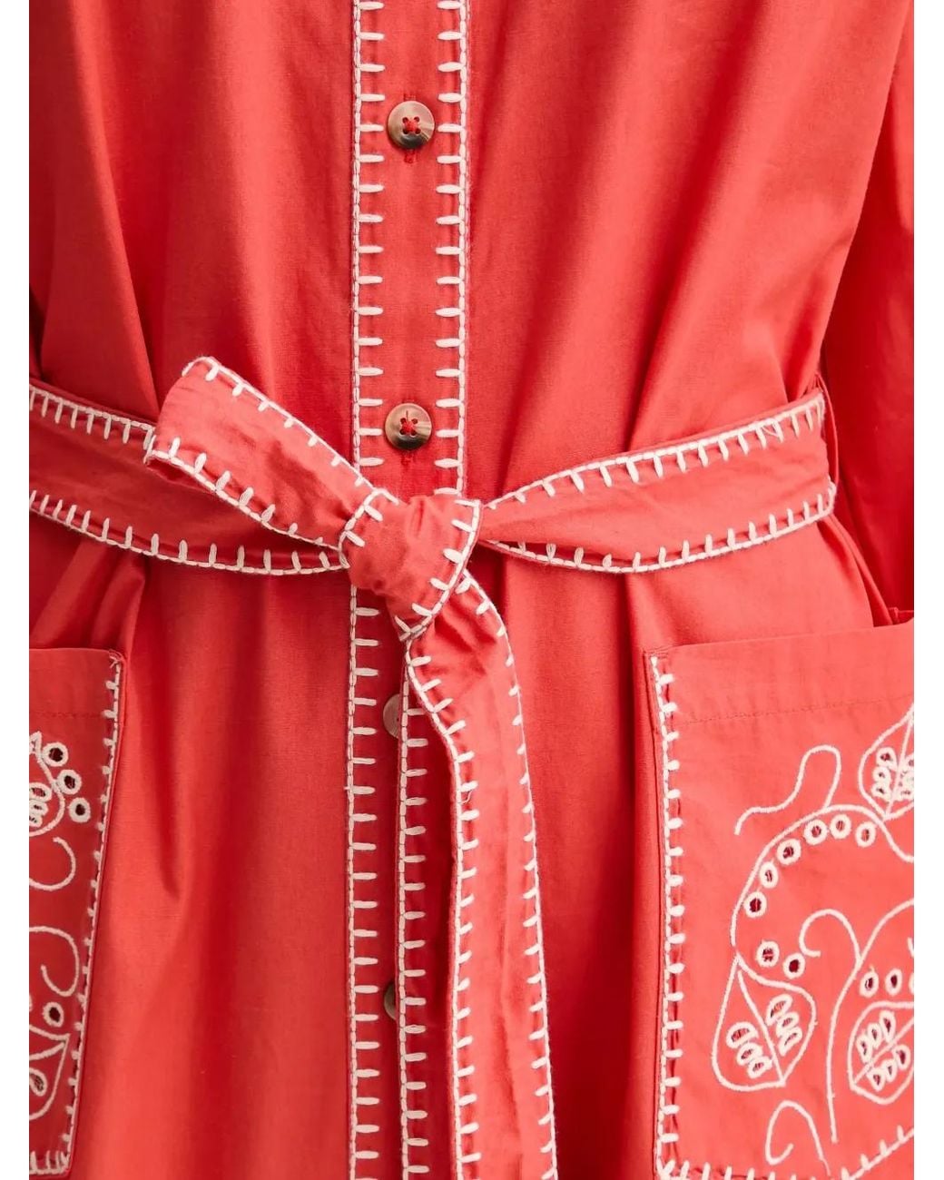 Never Fully Dressed Embroidered Belted Midi Dress